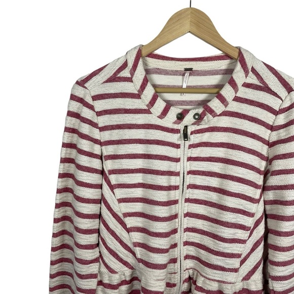 Free People Full Zip Peplum Striped Tweed Jacket in Ivory/Red Size M - Picture 9 of 13